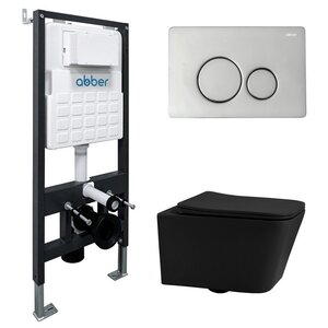 Изображение товара Инсталляция с унитазом Abber Rechteck AC1201MB-AC0105-AC0121, сиденье микролифт, клавиша смыва хром, черный матовый, комплект