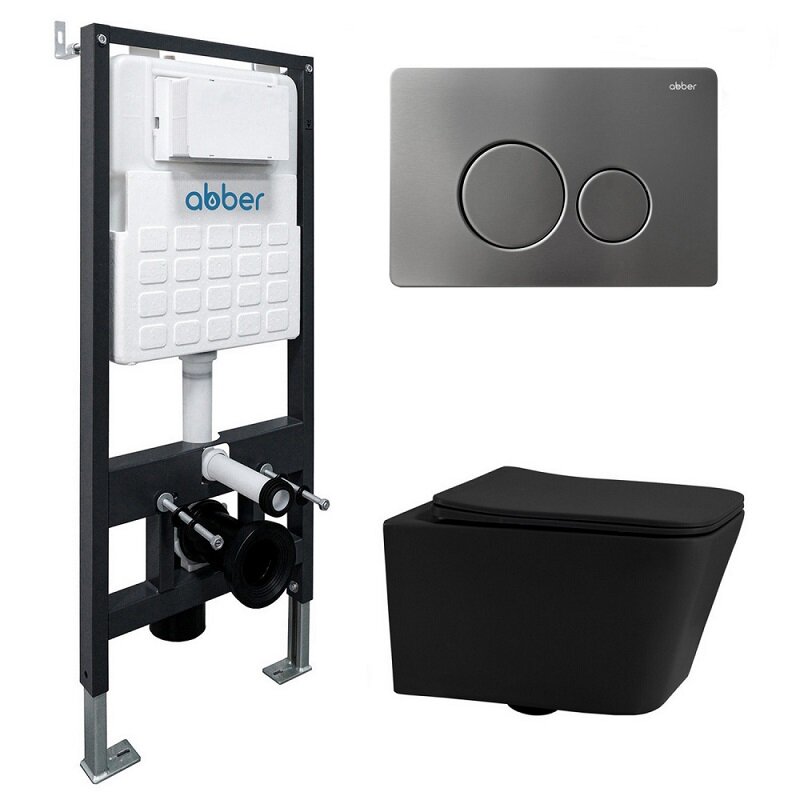 Изображение товара Инсталляция с унитазом Abber Rechteck AC1201MB-AC0105-AC0121NG, черный матовый, подвесная