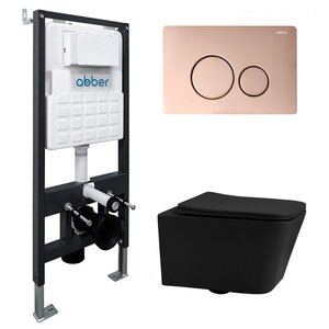 Изображение товара Инсталляция с унитазом Abber Rechteck AC1201MB-AC0105-AC0121RG, сиденье микролифт, клавиша смыва золото розовое, черный матовый, комплект