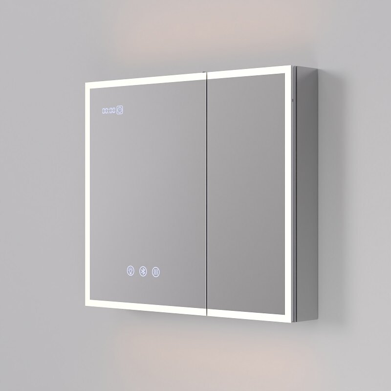 Изображение товара Зеркальный шкаф Art Decco Elysian Reflect AER08070MC, 80 см, сенсорный, подсветка, часы, bluetooth-динамик, антизапотевание, рама белая