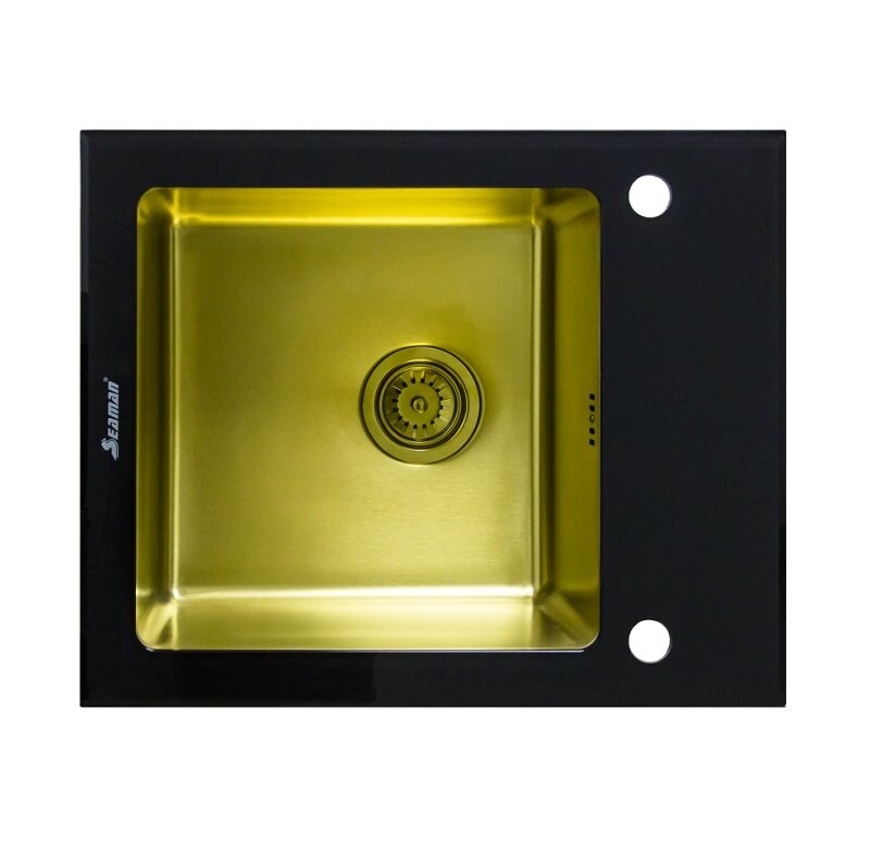 Изображение товара Кухонная мойка Seaman Eco Glass SMG-610B-Gold.B 60 см черное стекло и золото PVD