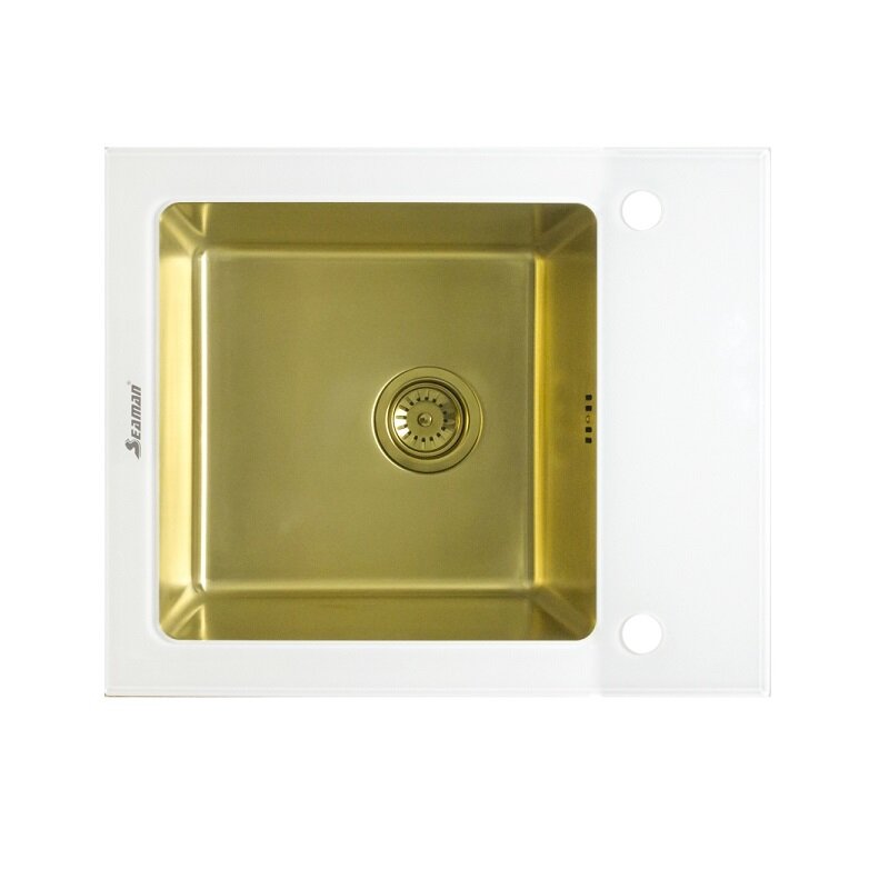 Изображение товара Кухонная мойка Seaman Eco Glass SMG-610W-Gold.B белое стекло и золотая PVD чашка 60 см Изображение товара Кухонная мойка Seaman Eco Glass SMG-610W-Gold.B белое стекло и золотая PVD чашка 60 см