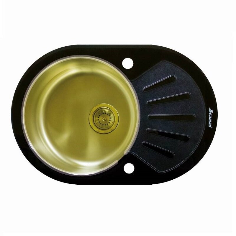 Изображение товара Кухонная мойка Seaman Eco Glass SMG-730B-Gold.B, черное стекло, 73 см