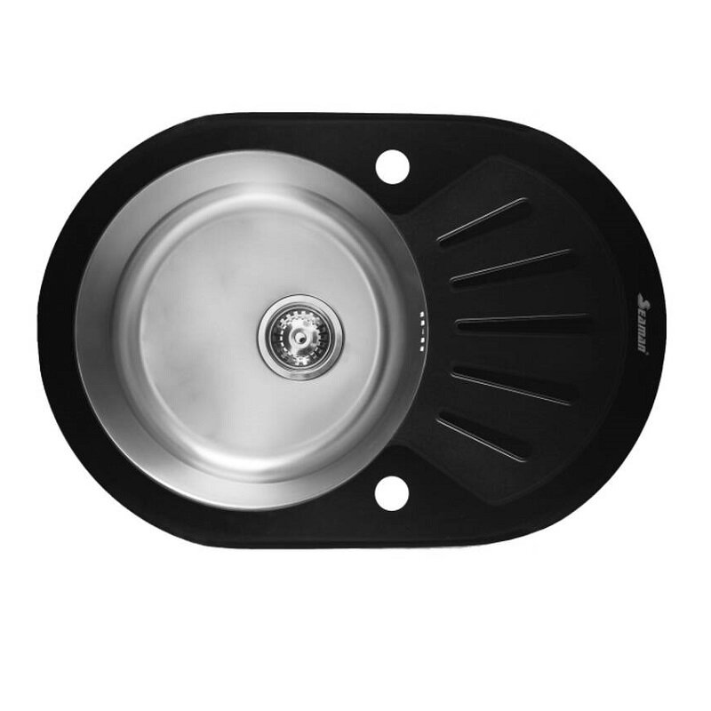 Изображение товара Кухонная мойка Seaman Eco Glass SMG-730B.B, 73 см, черное стекло, чаша матовая нержавеющая сталь