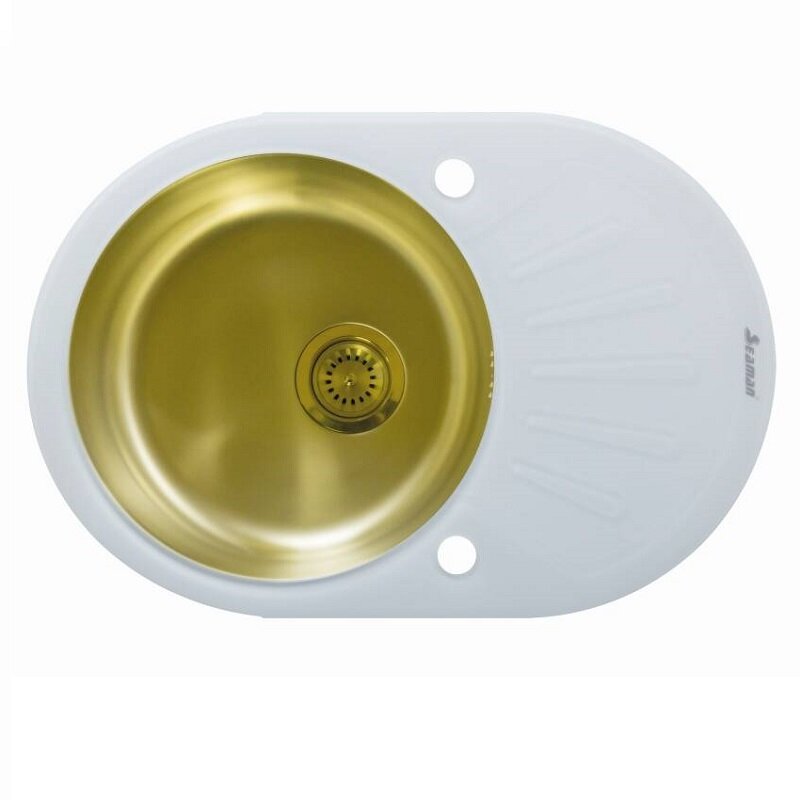 Изображение товара Кухонная мойка Seaman Eco Glass SMG-730W-Gold.B белое стекло с золотой чашей 73 см