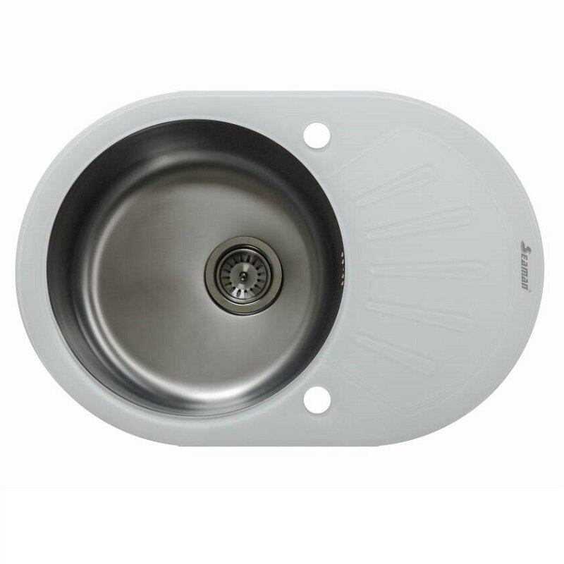 Изображение товара Кухонная мойка Seaman Eco Glass SMG-730W-Gold.B белое стекло нержавеющая сталь 73 см