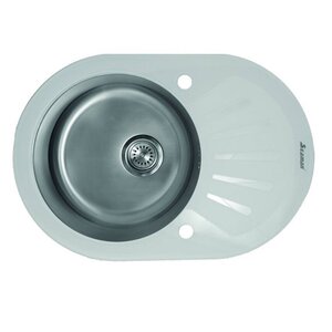 Изображение товара Кухонная мойка Seaman Eco Glass SMG-730W.B, 73 см, белое стекло, чаша матовая нержавеющая сталь