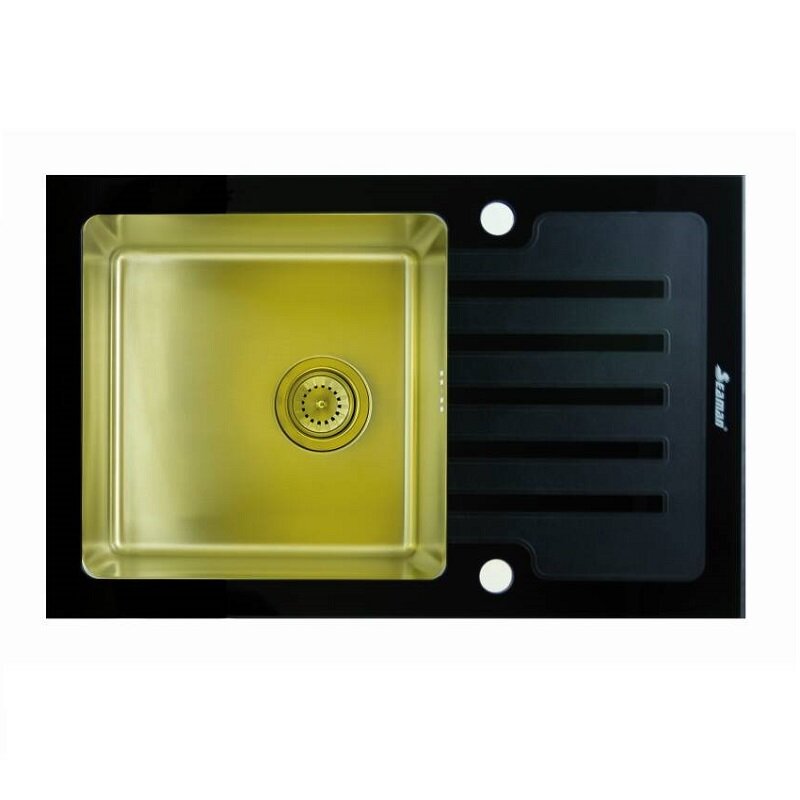 Изображение товара Кухонная мойка Seaman Eco Glass SMG-780B-Gold.B - Черное стекло, золото, 78 см