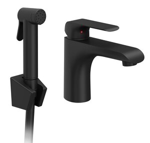 Изображение товара Смеситель Ravak Flat FL 112.20BL X070439 для раковины с гигиеническим душем, черный