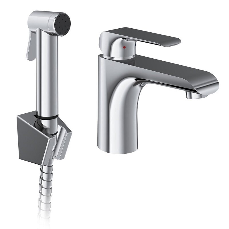 Изображение товара Смеситель Ravak Flat FL112.00CR X070438 для раковины, с гигиеническим душем, хром