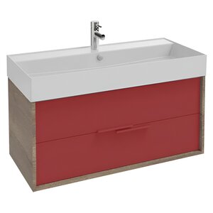 Изображение товара Тумба под раковину Jacob Delafon Vivienne EB1585-E52-S08, 100 см, корпус дуб табак, фасад темно-красный сатин лак