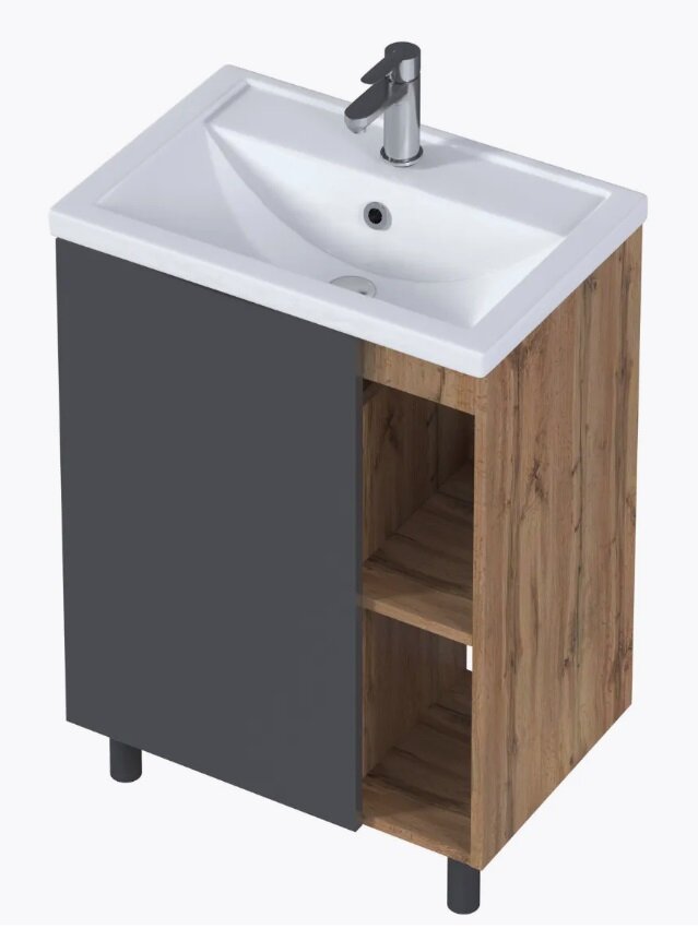 Изображение товара Тумба с раковиной 1Marka Orlan 60 см антрацит скандинавское дерево