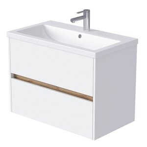 Изображение товара Тумба под раковину 80 см подвесная белая аляска дуб Вотан