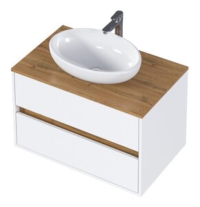 Изображение товара Тумба под раковину 1Marka Veil Ц0000035553, 80 см подвесная, белая аляска, дуб вотан