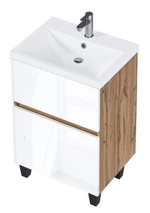 Изображение товара Тумба под раковину 1Marka Aris Ц0000035778, 60 см напольная, дуб вотан, белый глянцевый