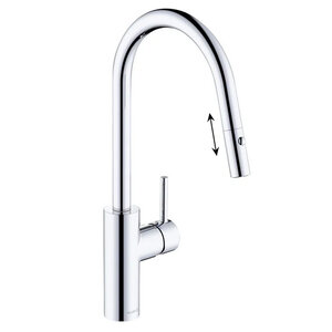 Изображение товара Смеситель для кухонной мойки Kludi E-GO Voice 423000577, с вытяжным изливом, с голосовым управлением, цвет хром