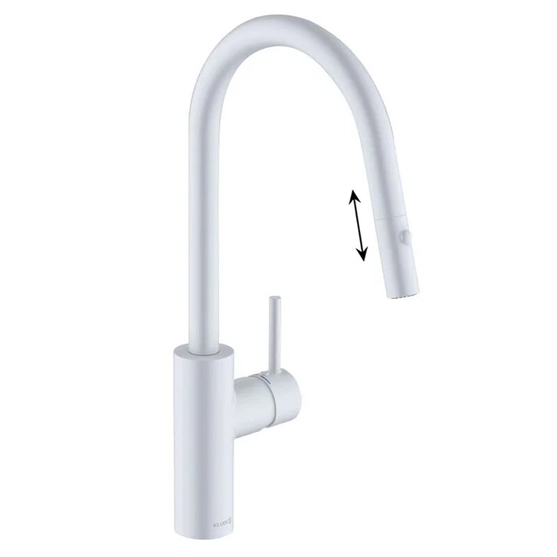 Изображение товара Смеситель для кухонной мойки Kludi E-GO Voice 423005377, с вытяжным изливом, с голосовым управлением, цвет белый матовый