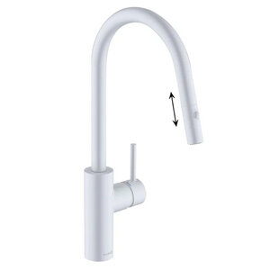 Изображение товара Смеситель для кухонной мойки Kludi E-GO Voice 423005377, с вытяжным изливом, с голосовым управлением, цвет белый матовый