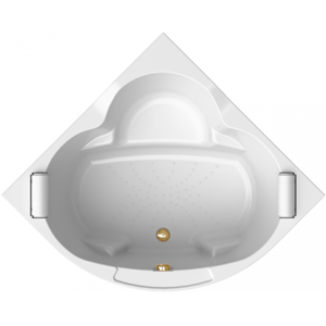 Изображение товара Акриловая ванна Радомир Сорренто 1-01-3-0-9-038К, 140 x 140 см, каркас, подголовник - 2 шт., фронтальный экран, сифон, слив-перелив автомат в комплекте, белая/золото