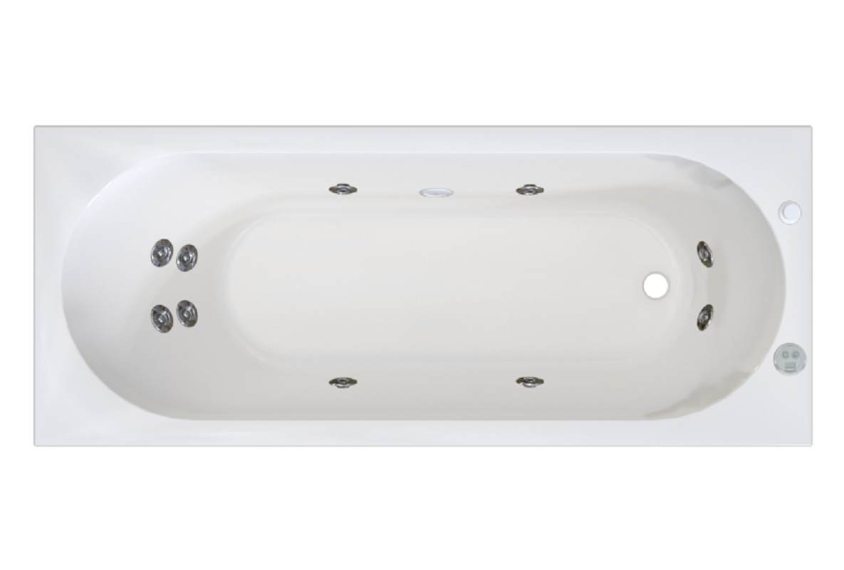 Изображение товара Гидромассажная ванна Радомир Вальс 1-80-2-0-0-336, 170 х 70 см, рама-подставка, фронтальная панель, слив-перелив, гидромассаж Релакс хром КУ 100, датчик уровня воды, массаж спины, ступней, боковых поверхностей, белая