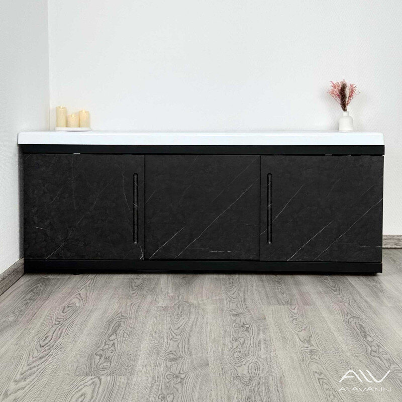 Изображение товара Экран для ванны Alavann Alt Black ALV1201004 150 см раздвижной МДФ черный мрамор