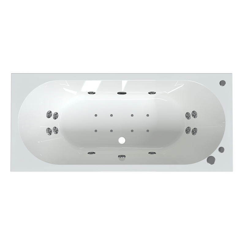 Изображение товара Гидромассажная ванна Радомир Вальс 1-81-2-0-0-183, 180 х 80 см, рама-подставка, фронтальная панель, слив-перелив, гидромассаж Терапия хром КУ 200, датчик уровня воды, хромотерапия, массаж спины, ступней, боковых поверхностей, аэромассаж, белая