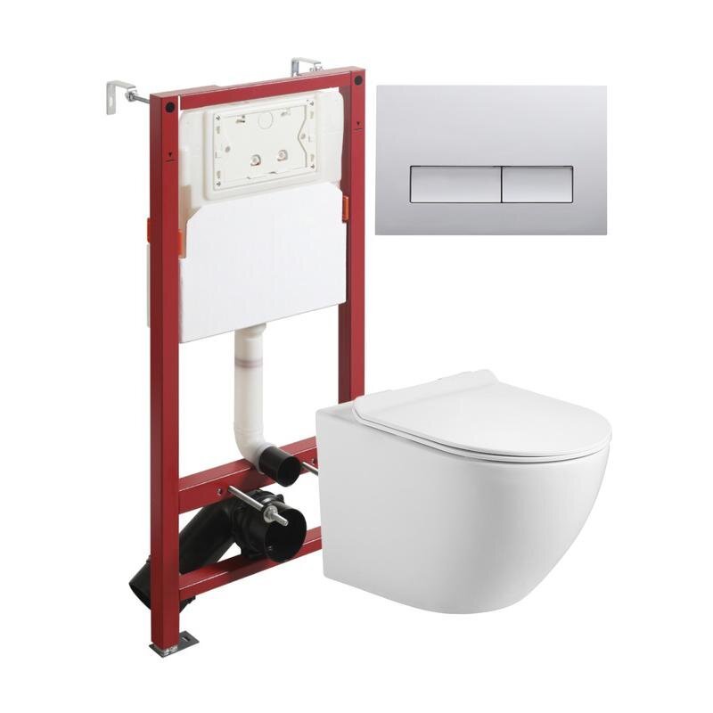 Изображение товара Инсталляция Agger ATI09150+APB200, с подвесным безободковым унитазом, сиденье микролифт, Tornado, клавиша хром 