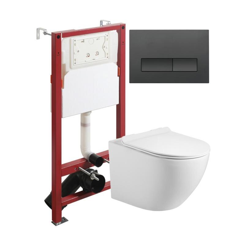 Изображение товара Инсталляция Agger ATI09150+APB244, с подвесным безободковым унитазом, сиденье микролифт, Tornado, клавиша черная матовая