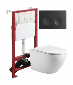 Изображение товара Инсталляция Agger ATI09150L+APB144, с подвесным безободковым унитазом, сиденье микролифт, Tornado, клавиша черная матовая