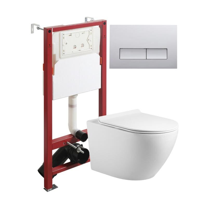 Изображение товара Инсталляция Agger ATI09150L+APB200, с подвесным безободковым унитазом, сиденье микролифт, Tornado, клавиша хром 