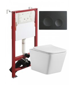 Изображение товара Инсталляция Agger ATI10150+APB144, с подвесным безободковым унитазом, сиденье микролифт, Tornado, клавиша черная матовая