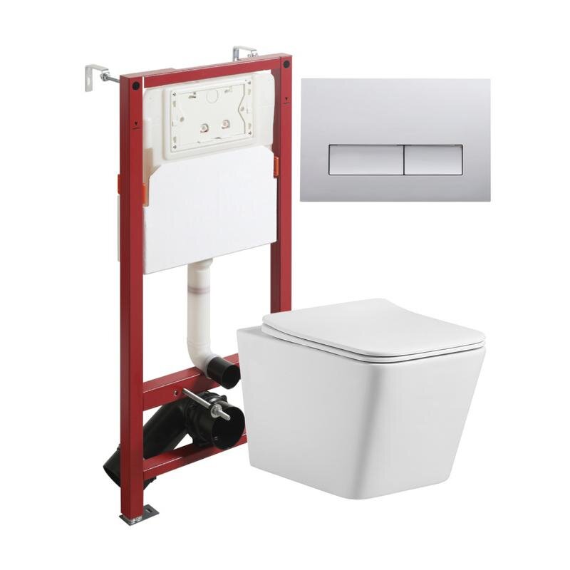 Изображение товара Инсталляция Agger ATI10150+APB200, с подвесным безободковым унитазом, сиденье микролифт, Tornado, клавиша хром 