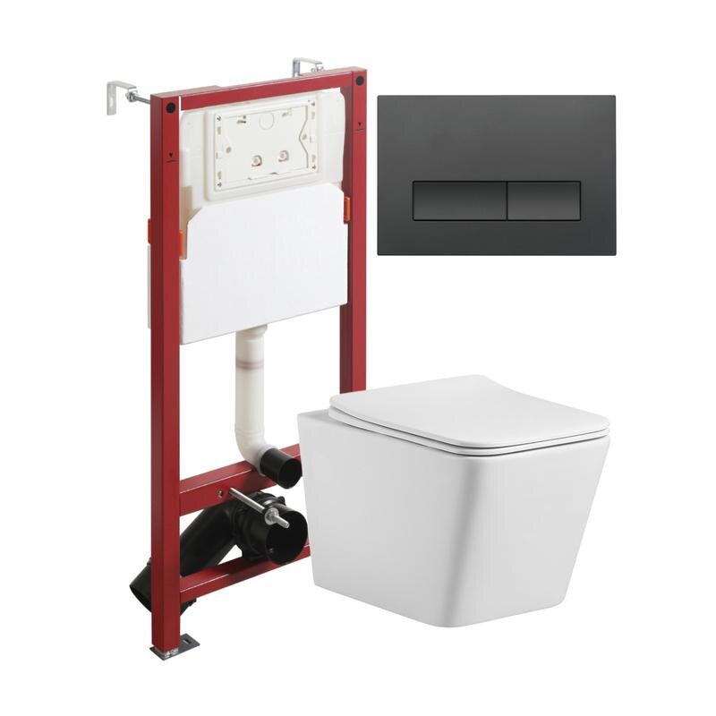 Изображение товара Инсталляция Agger ATI10150+APB244, с подвесным безободковым унитазом, сиденье микролифт, Tornado, клавиша черная матовая