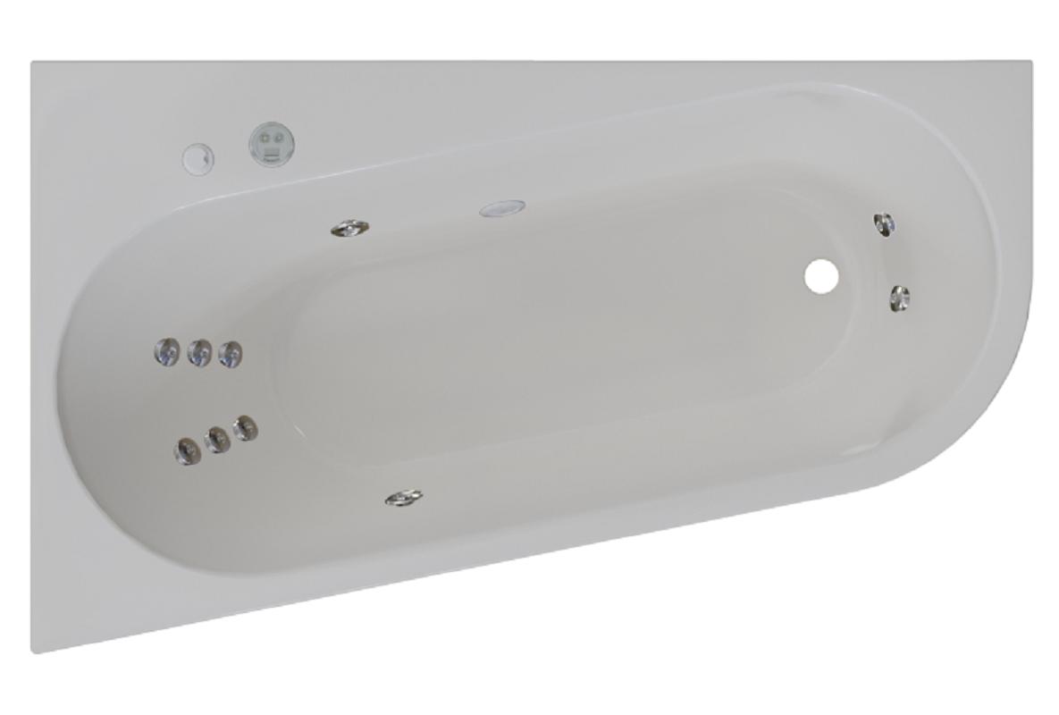 Изображение товара Гидромассажная ванна Радомир Вальс Прима 1-80-2-1-0-357/1-80-2-2-0-357, 170 x 100 см, L/R, рама-подставка, фронтальная панель, слив-перелив, гидромассаж Релакс хром КУ 100, датчик уровня воды, массаж спины, ступней, боковых поверхностей, белая