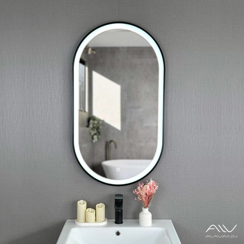 Изображение товара Зеркало с LED подсветкой Alavann Wave ALV1160001, овальное, черный, 50 см