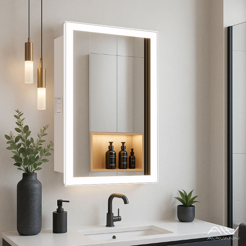 Изображение товара Зеркальный шкаф Alavann Rita ALV0287002, 50 см, LED подсветка, цвет белый
