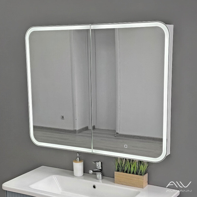 Изображение товара Зеркальный шкаф с подсветкой ALV1175001 100 см белый влагостойкий