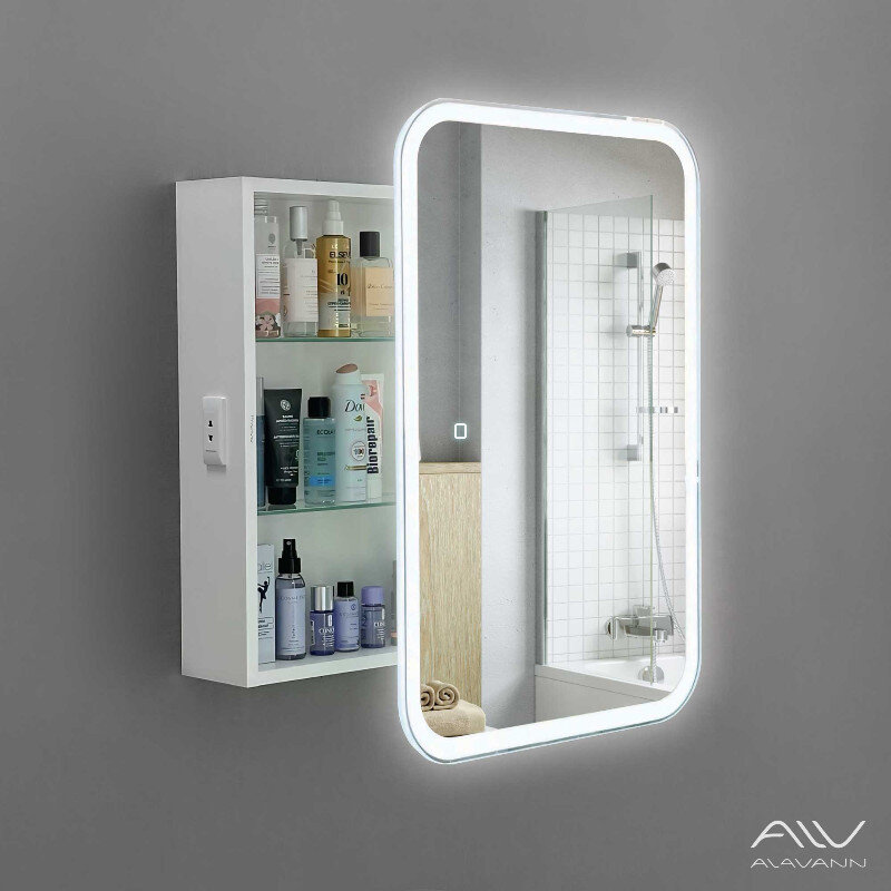 Изображение товара Зеркальный шкаф Alavann Cosmetic Light ALV1041001, 60 см, с LED подсветкой, с приближением, цвет белый