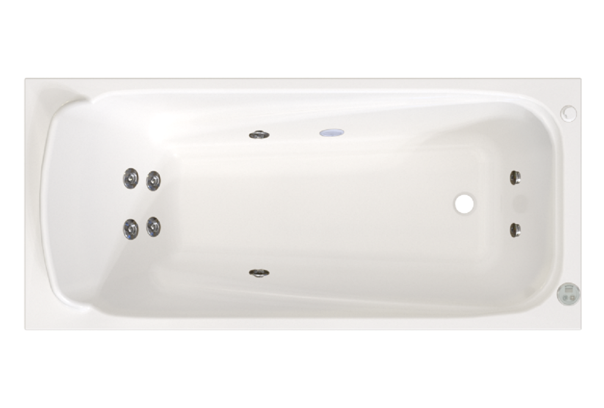 Изображение товара Гидромассажная ванна Радомир Роза 2-80-2-0-9-208Р, 169 x 77 см, рама-подставка разборная, фронтальный экран скандинавского вида, сифон, слив-перелив автомат, гидромассаж Релакс хром КУ 100, белая