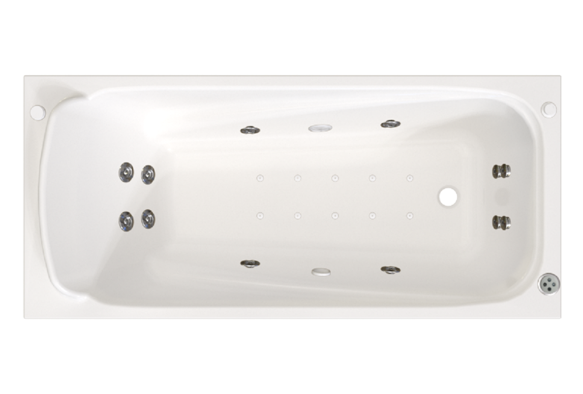 Изображение товара Гидромассажная ванна Радомир Роза 2-81-2-0-9-208Р, 169 x 77 см, рама-подставка разборная, фронтальный экран скандинавского вида, сифон, слив-перелив автомат, гидромассаж Терапия хром КУ 200, белая