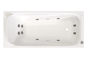 Изображение товара Гидромассажная ванна Радомир Роза 2-81-2-0-9-208Р, 169 x 77 см, рама-подставка разборная, фронтальный экран скандинавского вида, сифон, слив-перелив автомат, гидромассаж Терапия хром КУ 200, белая