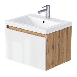 Изображение товара Тумба под раковину 1Marka Aris mini Ц0000042282, 60 см подвесная, дуб вотан/белый глянец
