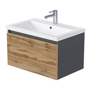 Изображение товара Тумба под раковину 1Marka Aris mini Ц0000042283, 70 см подвесная, антрацит/дуб крафт золотой