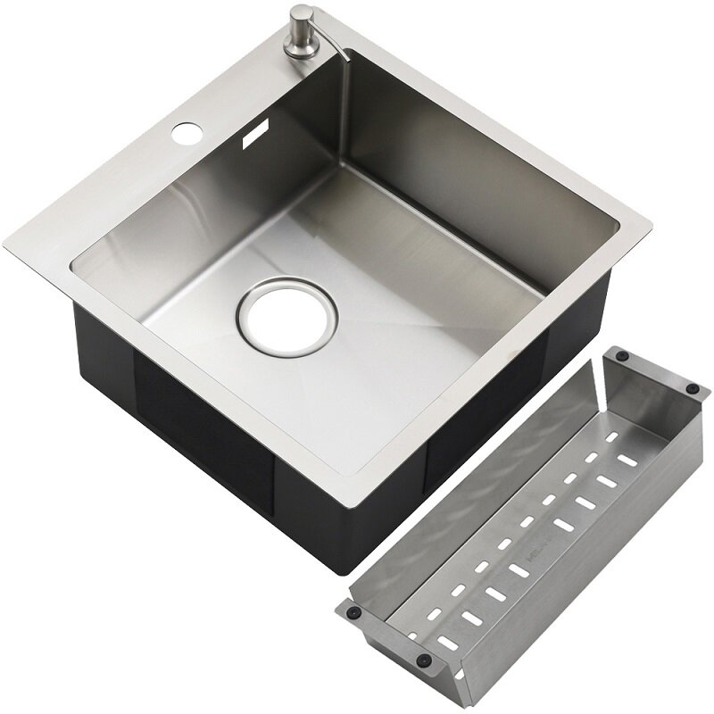 Изображение товара Мойка кухонная Melana ProfLine MLN-R5050HK+дозатор+коландер 3,0/200, 50 см, нержавеющая сталь, сатин