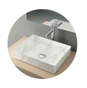 Изображение товара Раковина накладная из фарфора 47 см белая с мраморным эффектом Nofer QTRO47 23583