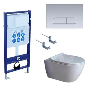 Изображение товара Инсталляция Aquatek Standard INS-0000012 с унитазом Поларис AQ0700-01 с сиденьем микролифт, клавиша хром матовый KDI-0000014, крепеж KKI-0000002, комплект SET AQUATEK ПОЛАРИС-01-014 4в1
