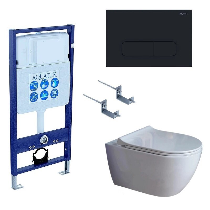 Изображение товара Инсталляция для унитаза Aquatek Standard INS-0000012 с безободковым унитазом Поларис и сиденьем мик