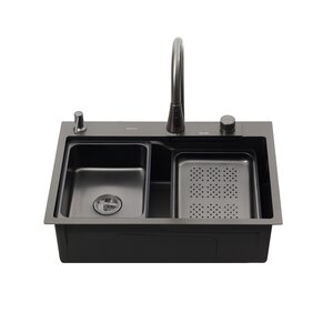 Изображение товара Мойка кухонная Melana ProfLine D6846B+6 графит 68 см из нержавеющей стали комплект 4 в 1