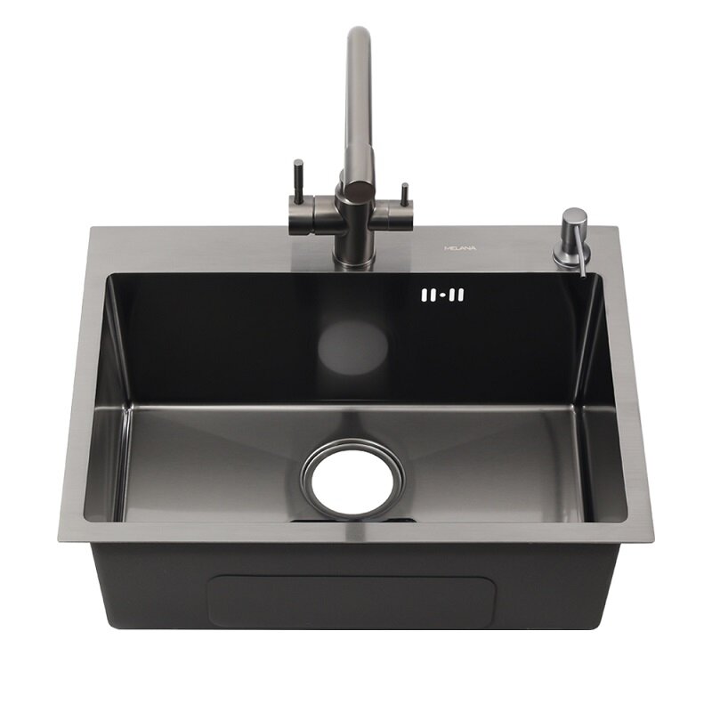 Изображение товара Мойка кухонная Melana MLN-D6045HB+3 графит 60 см, PVD, нержавеющая сталь