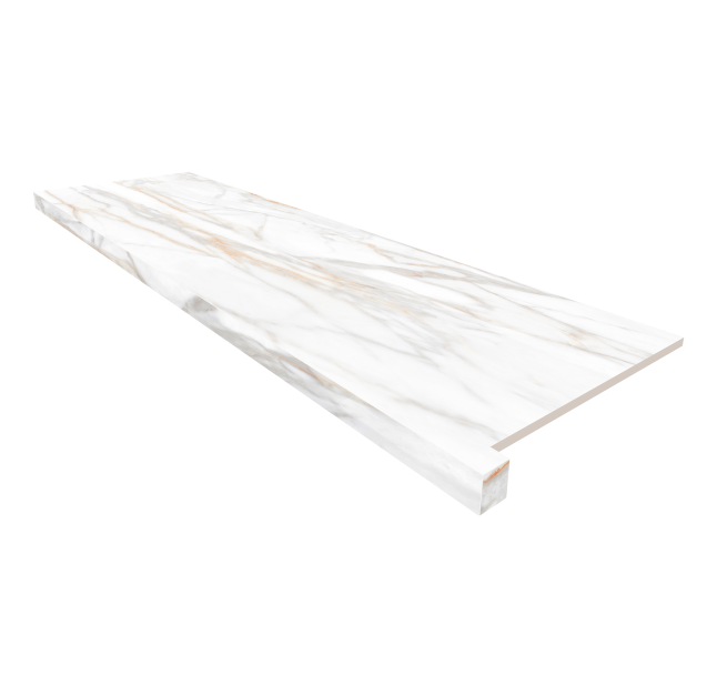 Изображение товара Подоконник угловой из керамогранита с боковым выступом 33 x 120 см, правый, полированный, золото